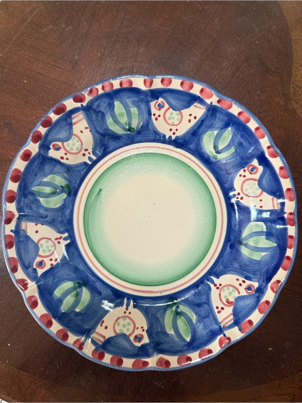 Champagna Chicken Italy Made Hand Painted Blue and Green Decorative 8” Plate